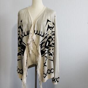 INC International Concepts Brown Knit Fringe Open Cardigan Size Large